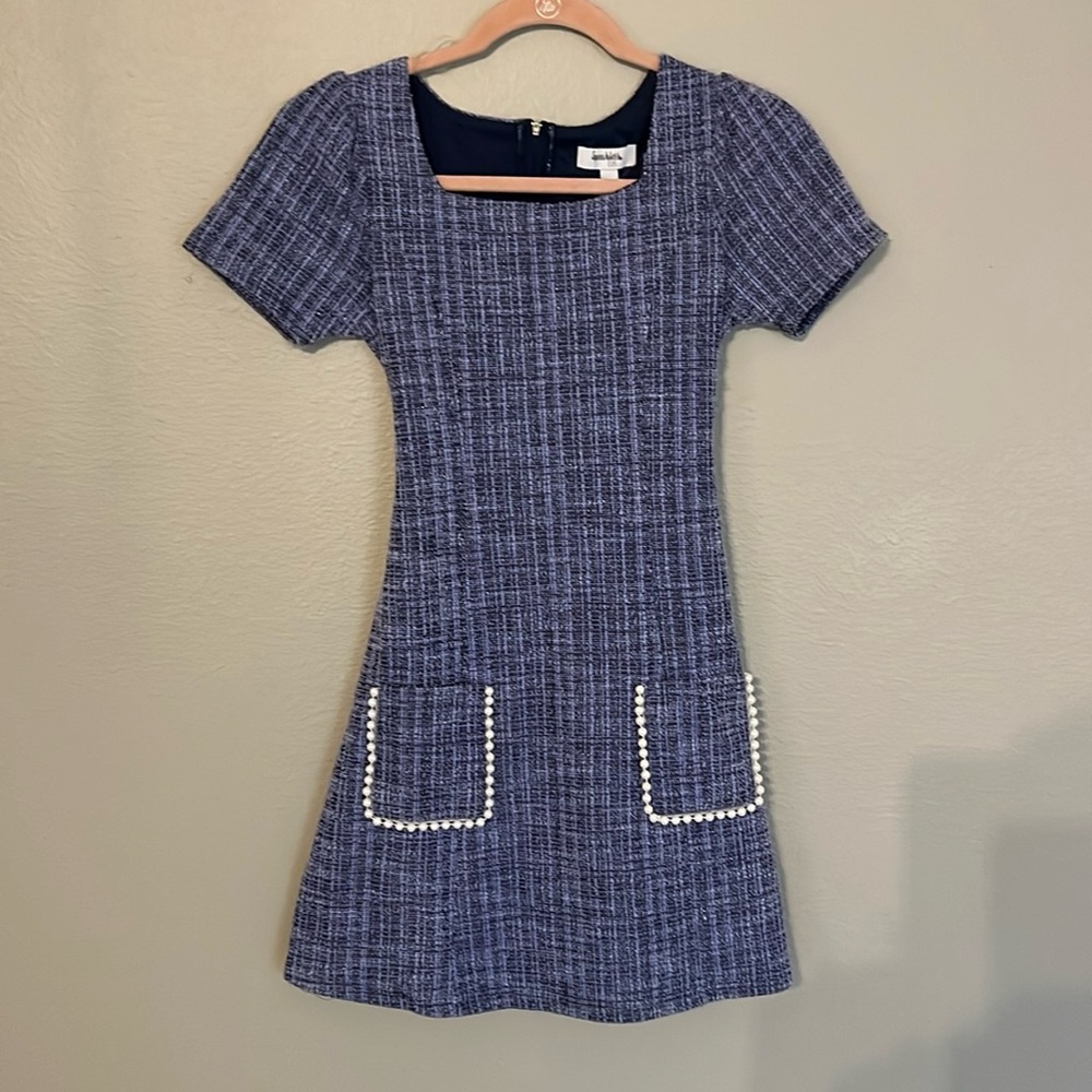 Unknown Brand Girls' Navy Tweed Pearl-Trim Dress